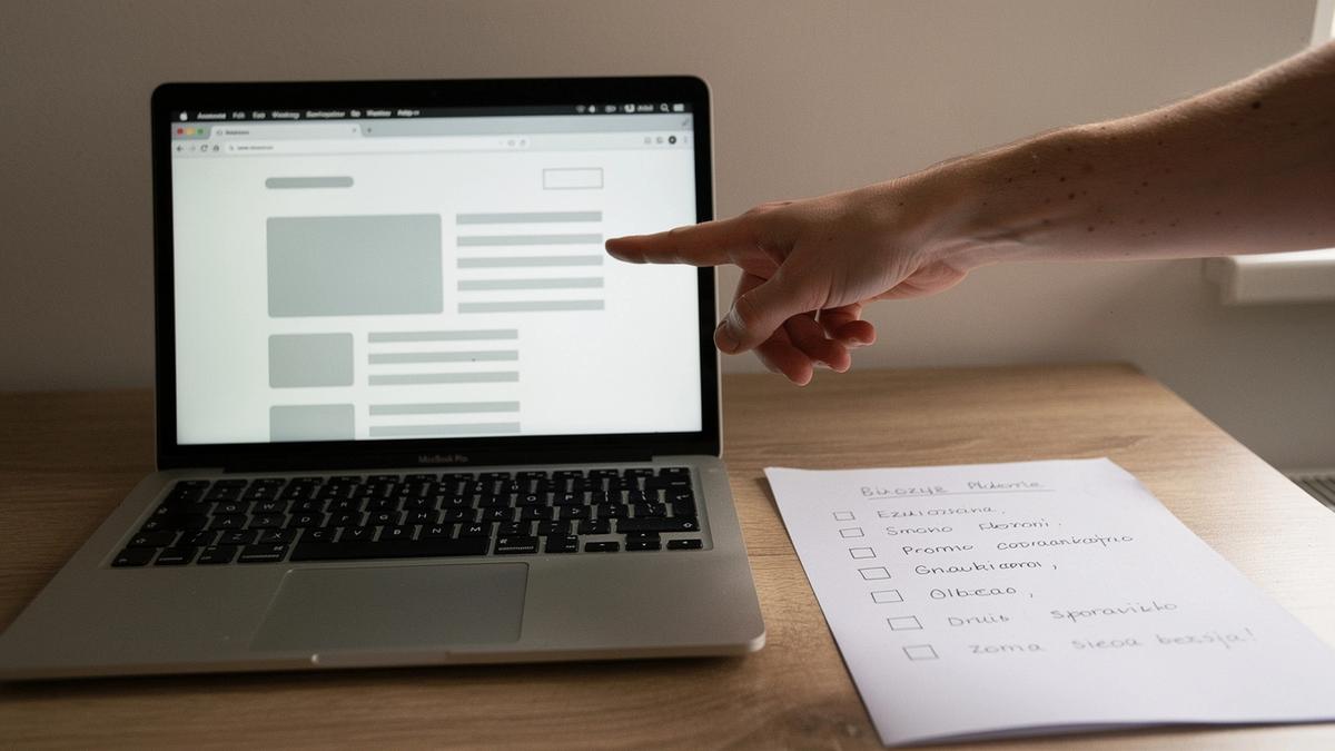 Zbliżenie na ekran laptopa z otwartą stroną i zaznaczonymi elementami źródła